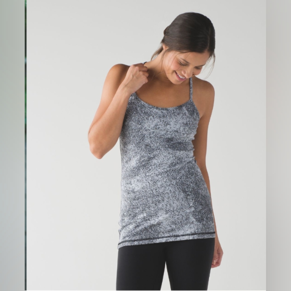Lululemon Size 10 Power Y Tank Luon Spray Jacquard White Black
